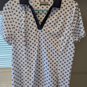Men's Navy and White Patterned Shirt